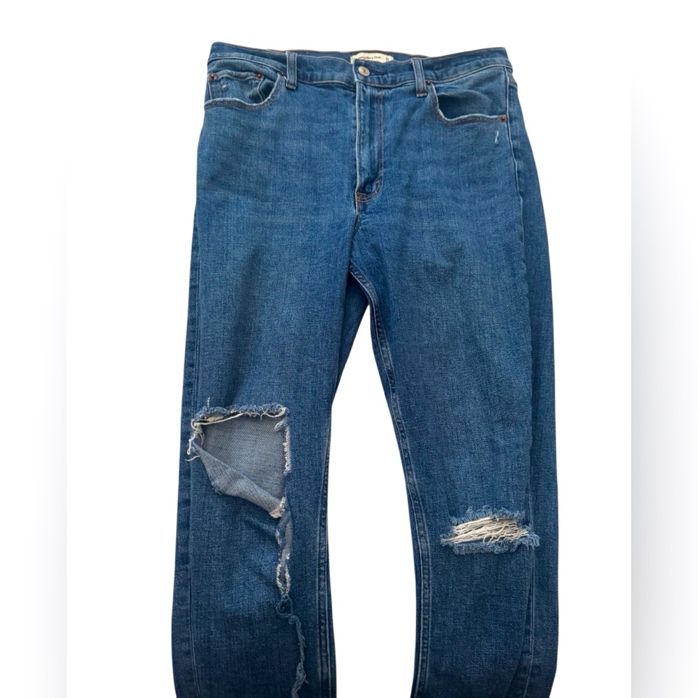 Abercrombie & Fitch High Rise Ripped Skinny Blue Jeans